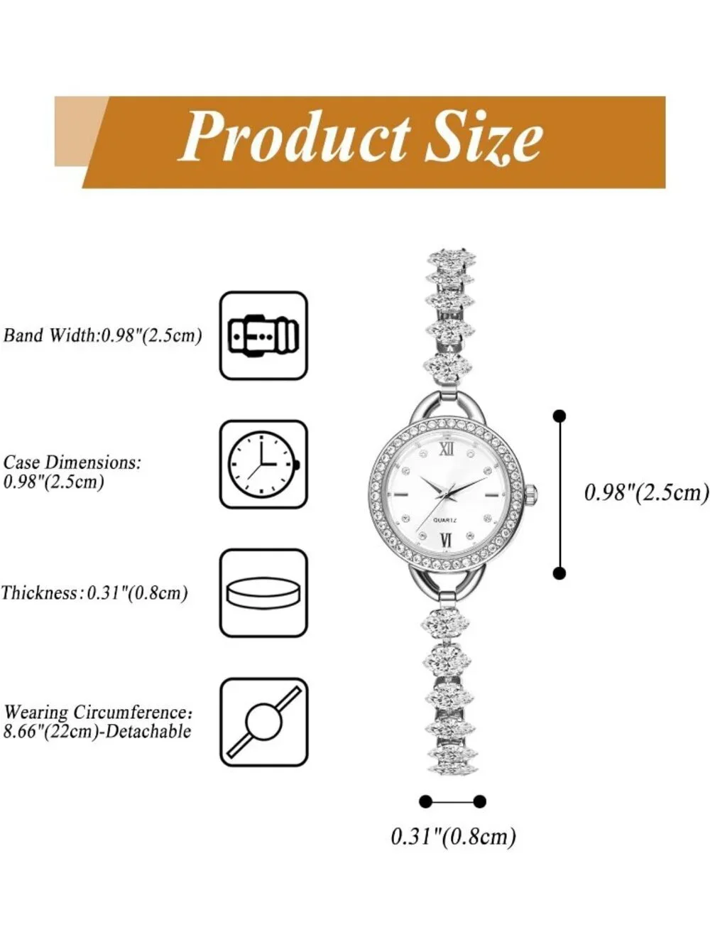 Women's Silver Analog Quartz Elegant Slim Strap Rhinestones Bracelet Wrist Watch